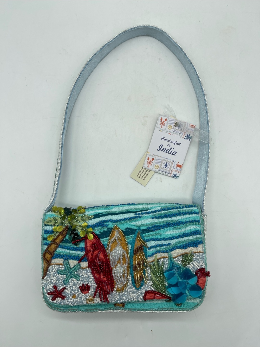 Viral NWT Handcrafted in India Tropical Surf Board Beaded Bag TikTok